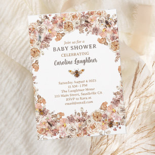 Boho Bee Watercolor Wildflower Baby Shower Invitation