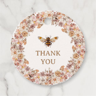 Boho Bee Watercolor Wildflower First Bee Day Favour Tags