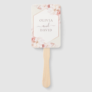 Boho Beige and Blush Pink Floral Wedding Program Hand Fan