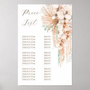 boho beige and mint price list poster