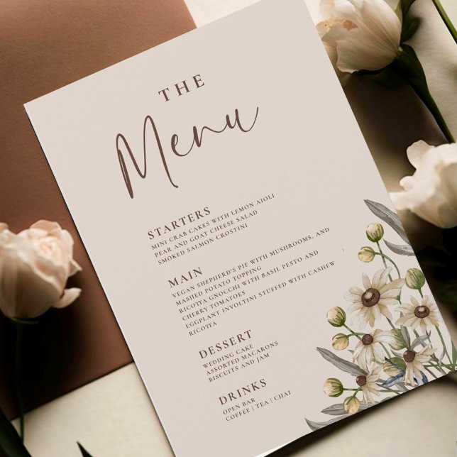 Boho Beige Botanical Wedding Menu (Creator Uploaded)