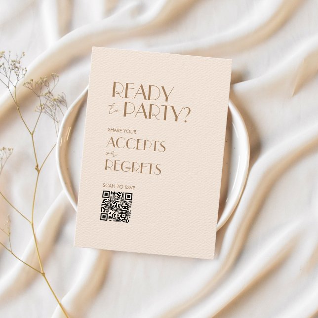 Boho Beige Brown Bold Wedding QR code RSVP card (Creator Uploaded)
