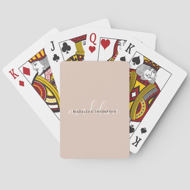 Boho Beige Calligraphy Script Playing Cards (Back)
