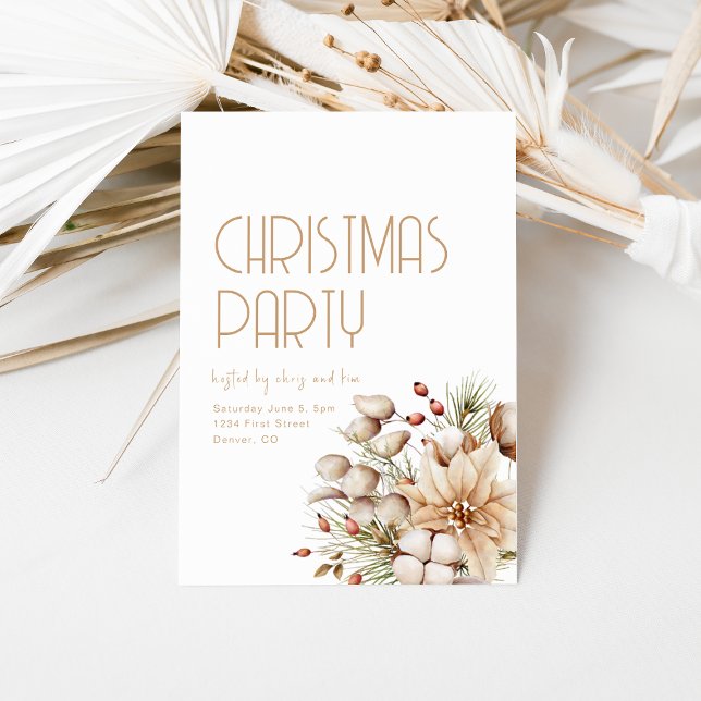 Boho Beige Christmas Party Invitation Template (Creator Uploaded)