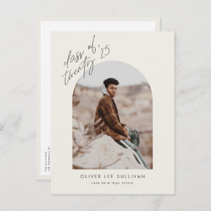 Boho Beige Class of 2024 Arch Photo Graduation Invitation Postcard