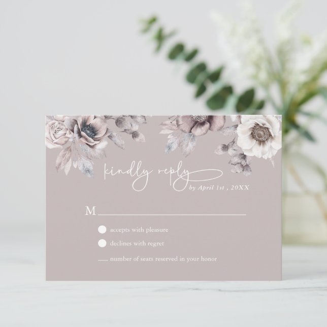 Boho Beige & Dusty Mauve RSVP Wedding Card (Standing Front)