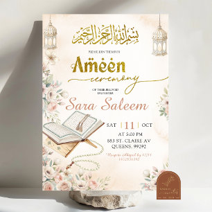Boho Beige Floral Ameen Ceremony Invitation