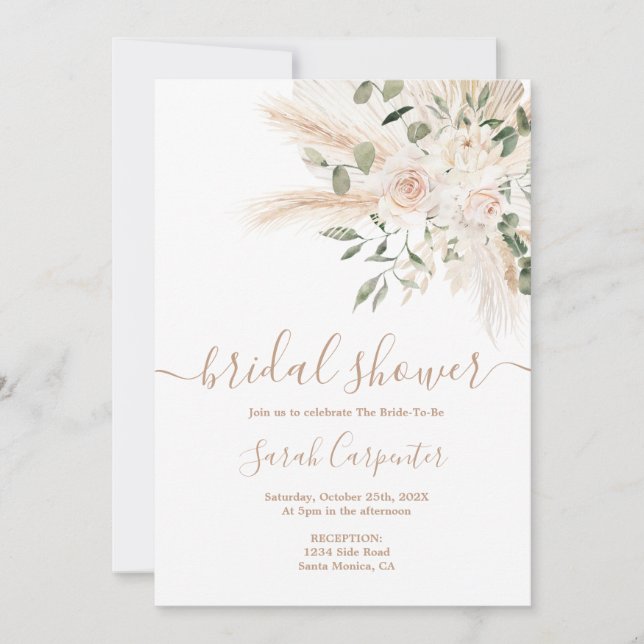 Boho Beige floral Bridal Shower Invitation (Front)