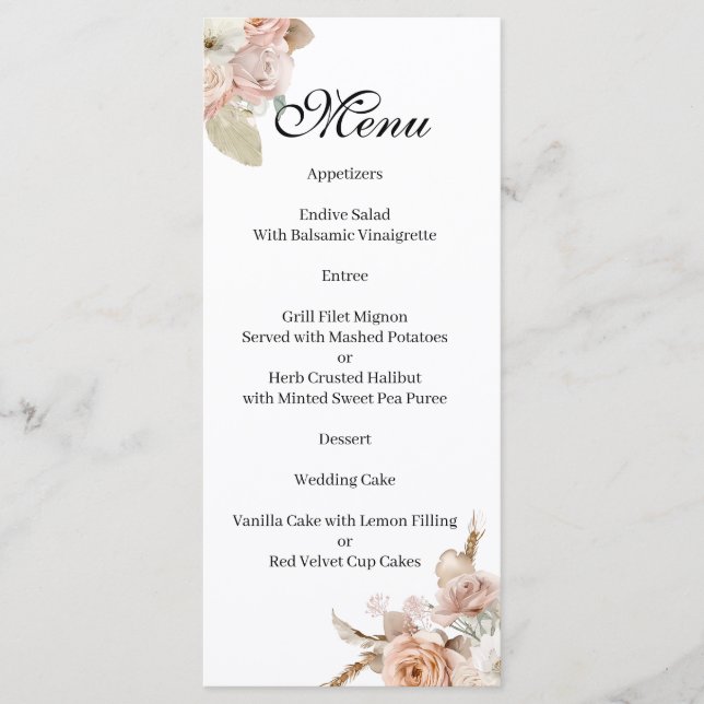 Boho Beige floral  Menu (Front)