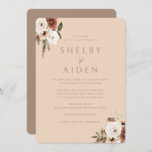 Boho Beige Floral Minimalist Neutral Wedding  Invitation