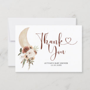 Boho Beige Floral Moon Baby Shower Thank You Card