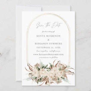 Boho Beige Floral Save the Date Invitation