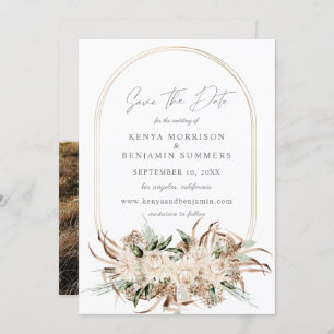 Boho Beige Floral Save the Date Photo Invitation