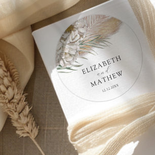 Boho Beige Floral Wedding Classic Round Sticker