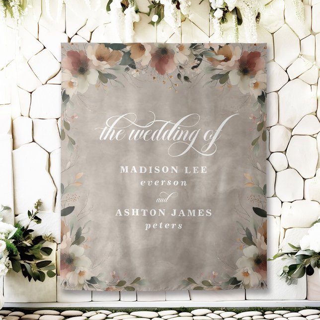 Boho Beige Floral Wedding Photo Booth Backdrop Tapestry (Step into a fairy tale with our beautiful wedding backdrops, perfect for capturing your love.)