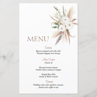 Boho beige flower wedding menu's
