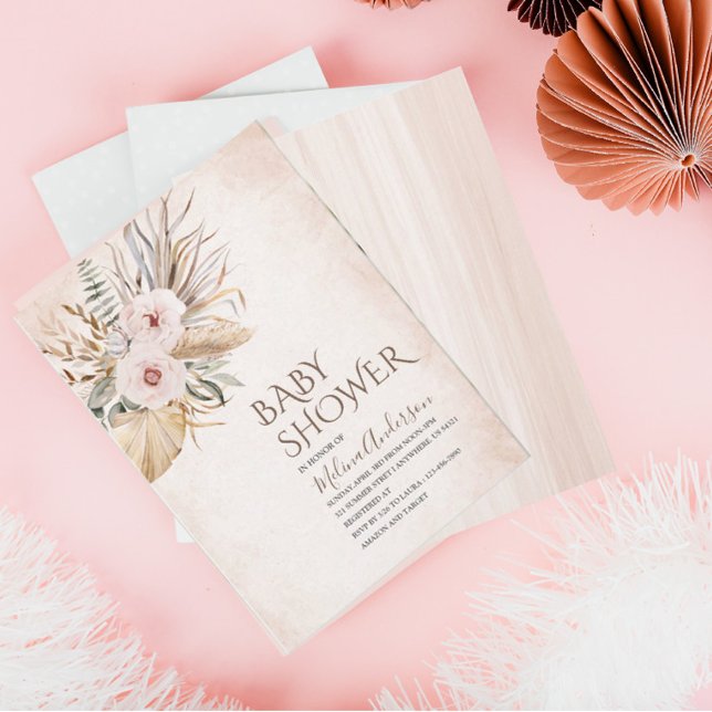 Boho  Beige Flowesr  watercolor baby shower Invitation (Creator Uploaded)