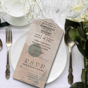 Boho Beige Green Abstract Minimalist Website  All In One Invitation