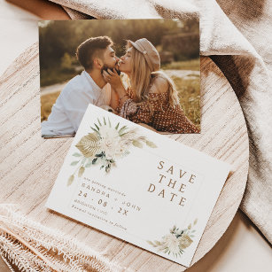 Boho Beige Green Floral Save The Date Card