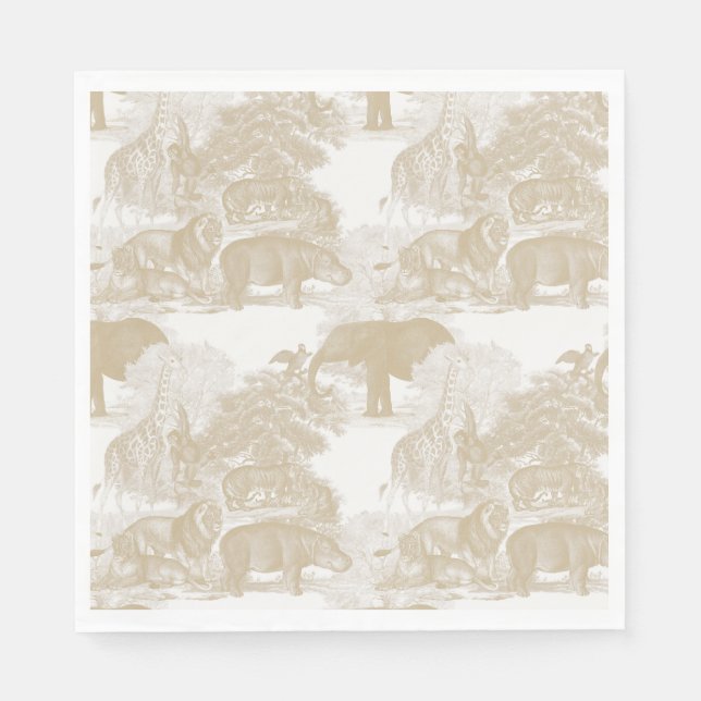 Boho Beige Jungle Animals Safari Chinoiserie Napkin (Front)