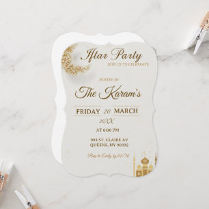 Boho Beige Minimalist Mosque Ramadan Iftar Party Invitation