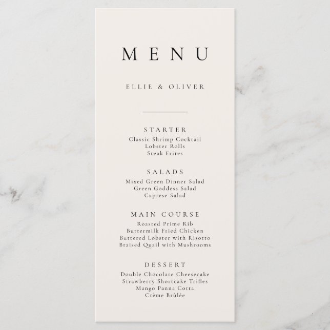 Boho Beige Minimalist Simple Flat Menu (Front)