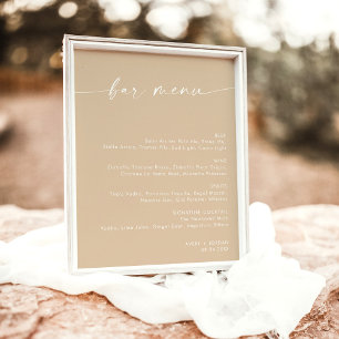 Boho Beige Minimalist Wedding Bar Menu, Drink Menu Poster