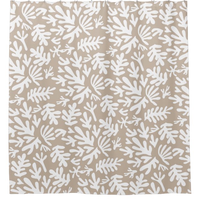 Boho Beige Neutral Botanical Shapes Pattern Shower Curtain (Front)