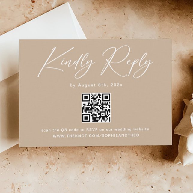 Boho Beige Neutral Wedding RSVP Qr Code Enclosure Card (Creator Uploaded)