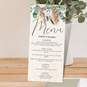 Boho Beige Pampas Grass Eucalyptus Greenery Floral Menu