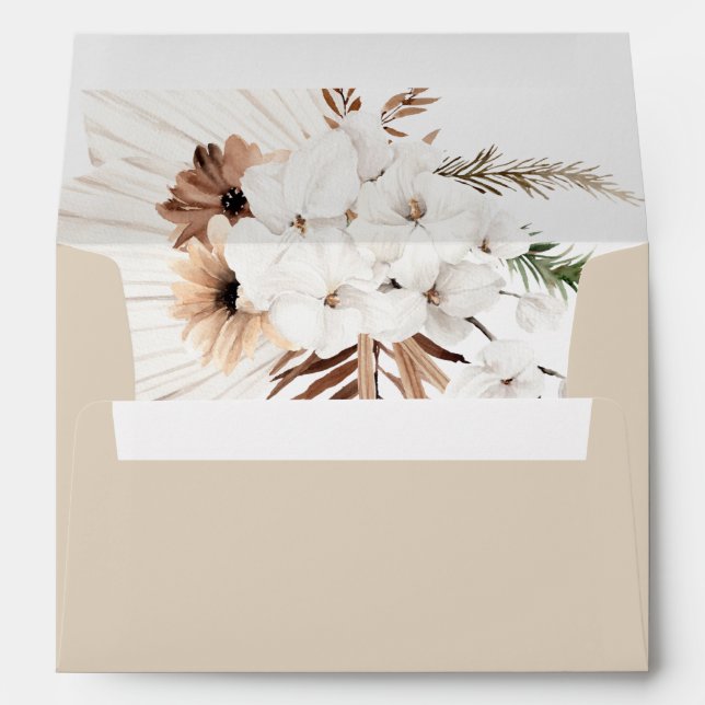 Boho Beige Pampas Grass Orchid Lined Wedding  Envelope (Back (Bottom))
