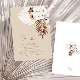Boho Beige Pampas Grass Orchid Wedding Details Enclosure Card