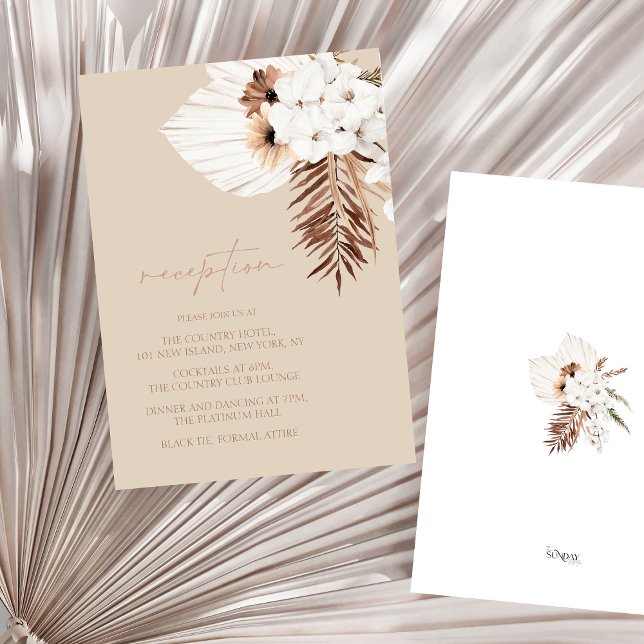 Boho Beige Pampas Grass Orchid Wedding Reception Enclosure Card (Boho Terracotta Beige Floral Wedding Reception Enclosure Card)
