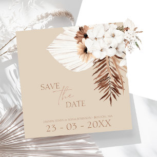 Boho Beige Pampas Grass Orchid Wedding  Save The Date