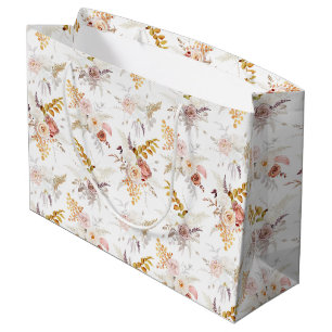 Boho Beige, Pampas Grass Terracotta Watercolour We Large Gift Bag