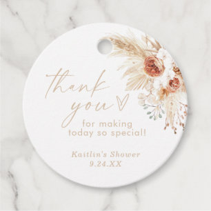 Boho Beige Pampas Grass Thank You Favour Tag