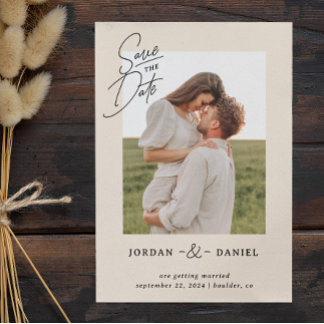 Boho Beige Photo Save The Date Card