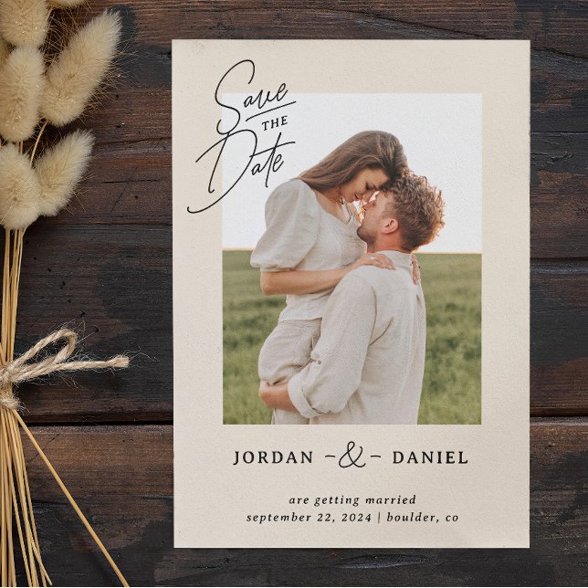 Boho Beige Photo Save The Date Card (Creator Uploaded)