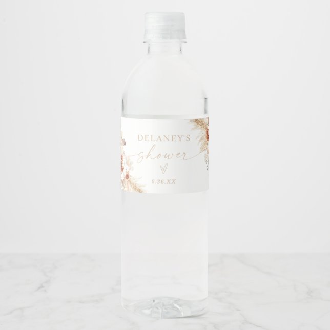 Boho Beige Shower Water Bottle Label (Front)