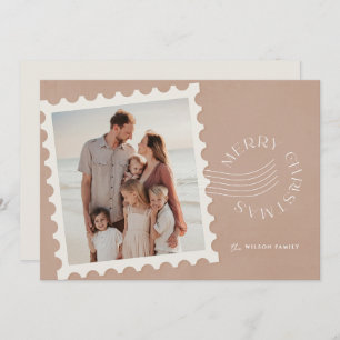 Boho Beige Stamp 2 Photo Christmas Holiday Card
