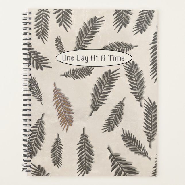 Boho Beige Vintage Botanical One Day At A Time Planner (Front)
