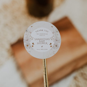 Boho Beige Watercolor Floral Garden Baby Shower Classic Round Sticker