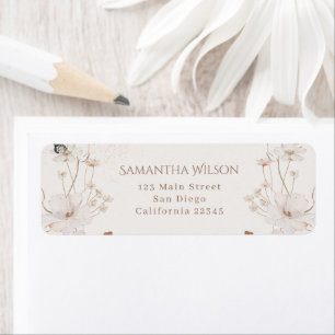 Boho Beige Watercolor Floral Garden Baby Shower Return Address Label