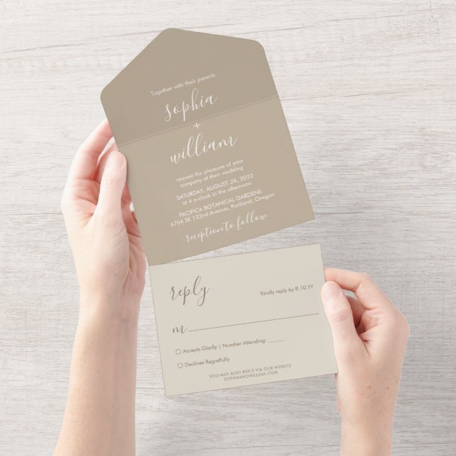 Boho Beige Wedding All In One Invitation (Tearaway)