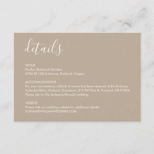 Boho Beige Wedding Details Enclosure Card (Front)
