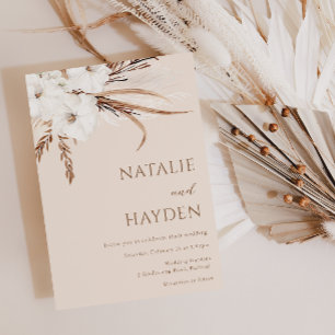 Boho Beige White Floral All Seasons Wedding Invitation