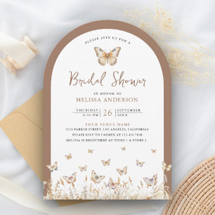 Boho Beige Wildflower Butterfly Arch Bridal Shower Invitation