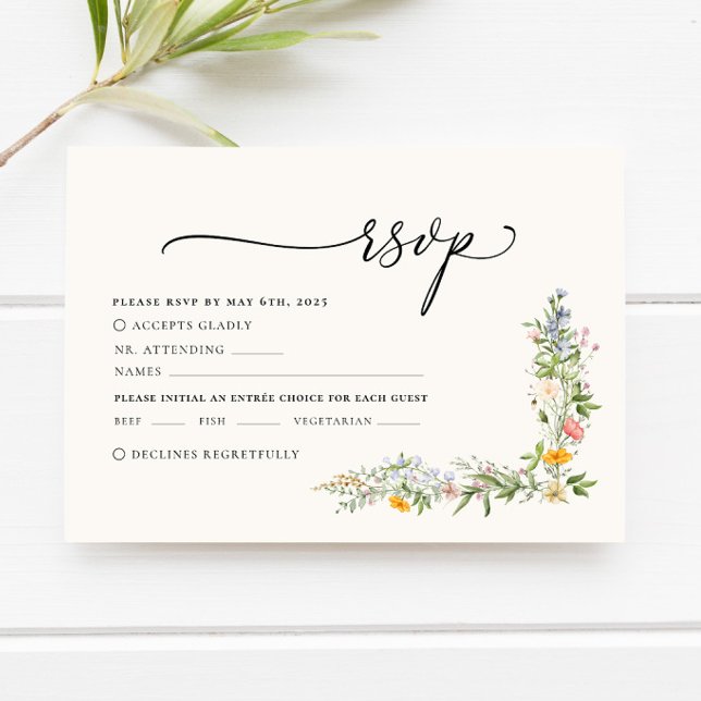 Boho Beige Wildflower Wedding RSVP Card (Creator Uploaded)
