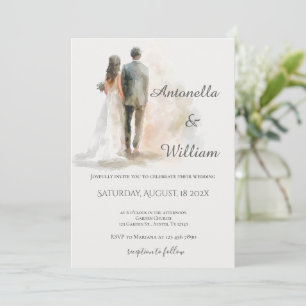 Boho beige with bride and groom wedding invitation
