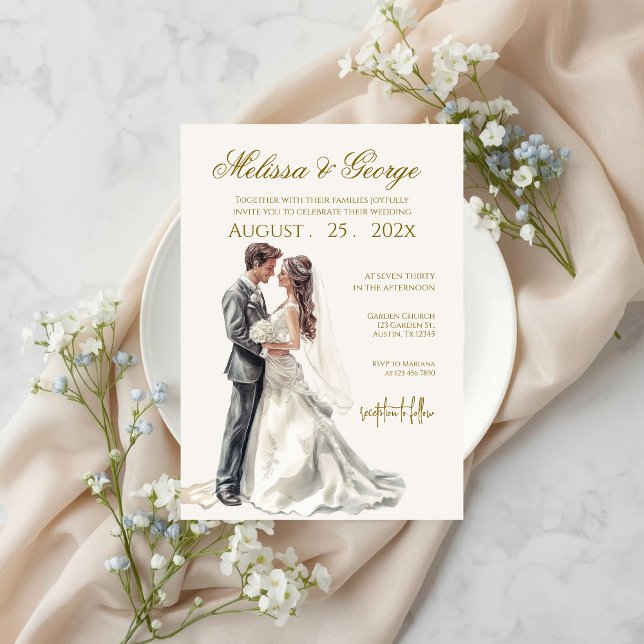 Boho beige with bride Wedding Invitation (Creator Uploaded)